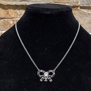 Elegant CC Silver Bow Necklace